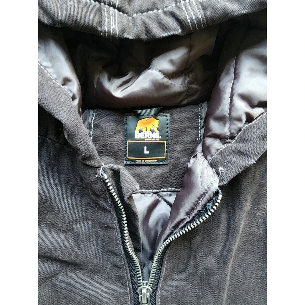 Berne Kids Black Canvas Hooded Workwear Jacket L Cotton Duck Zip Up Coat